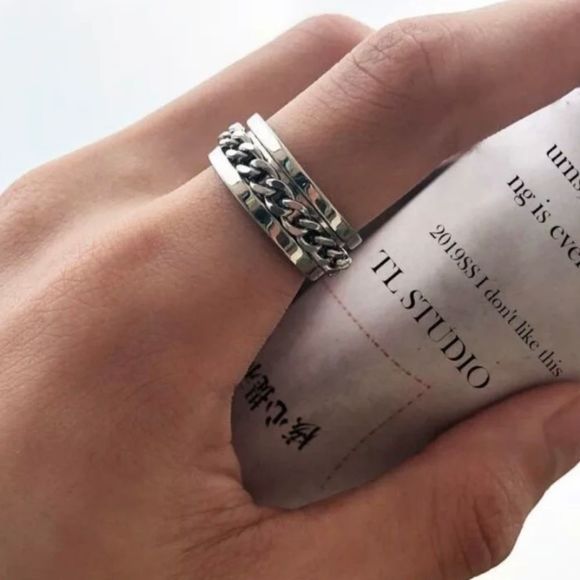 Men's Titanium Spinner Bottle Opener Chain Wedding Band Ring CLOSEOUT - Picture 9 of 15